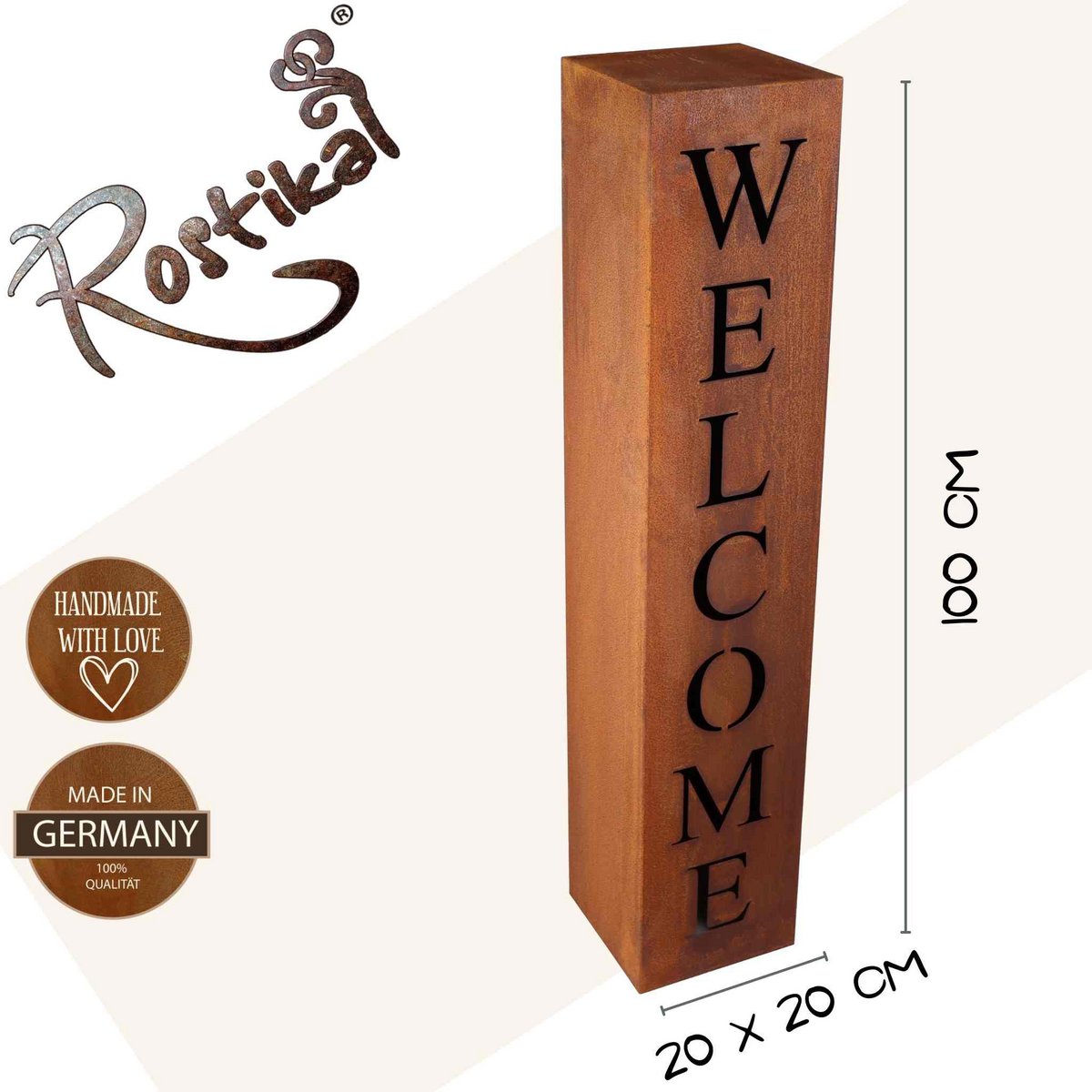 Welkomstzuil van roestpatina, 100 x 20 x 20 cm