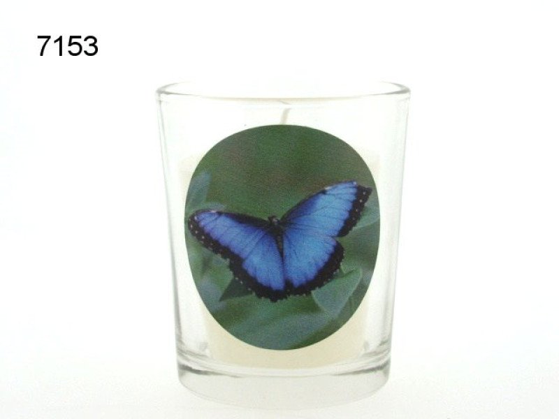 Vlinder, blauw, sfeerlichtje met kaars
