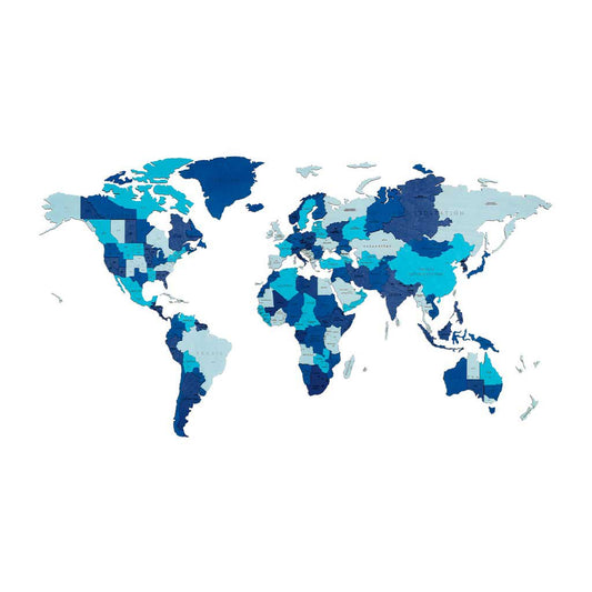 Houten wandpuzzel World Map Blauw S, 100 x 55 cm