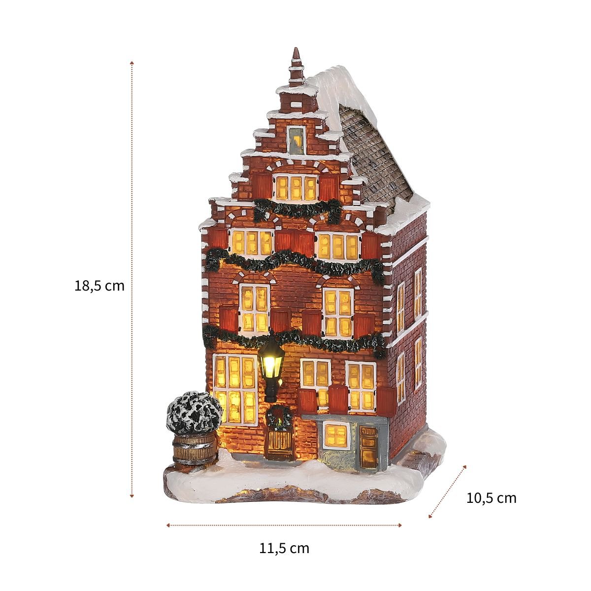 Kerstdorp grachtenpand met verlichting, 10,5 × 11,5 × 18,5 cm