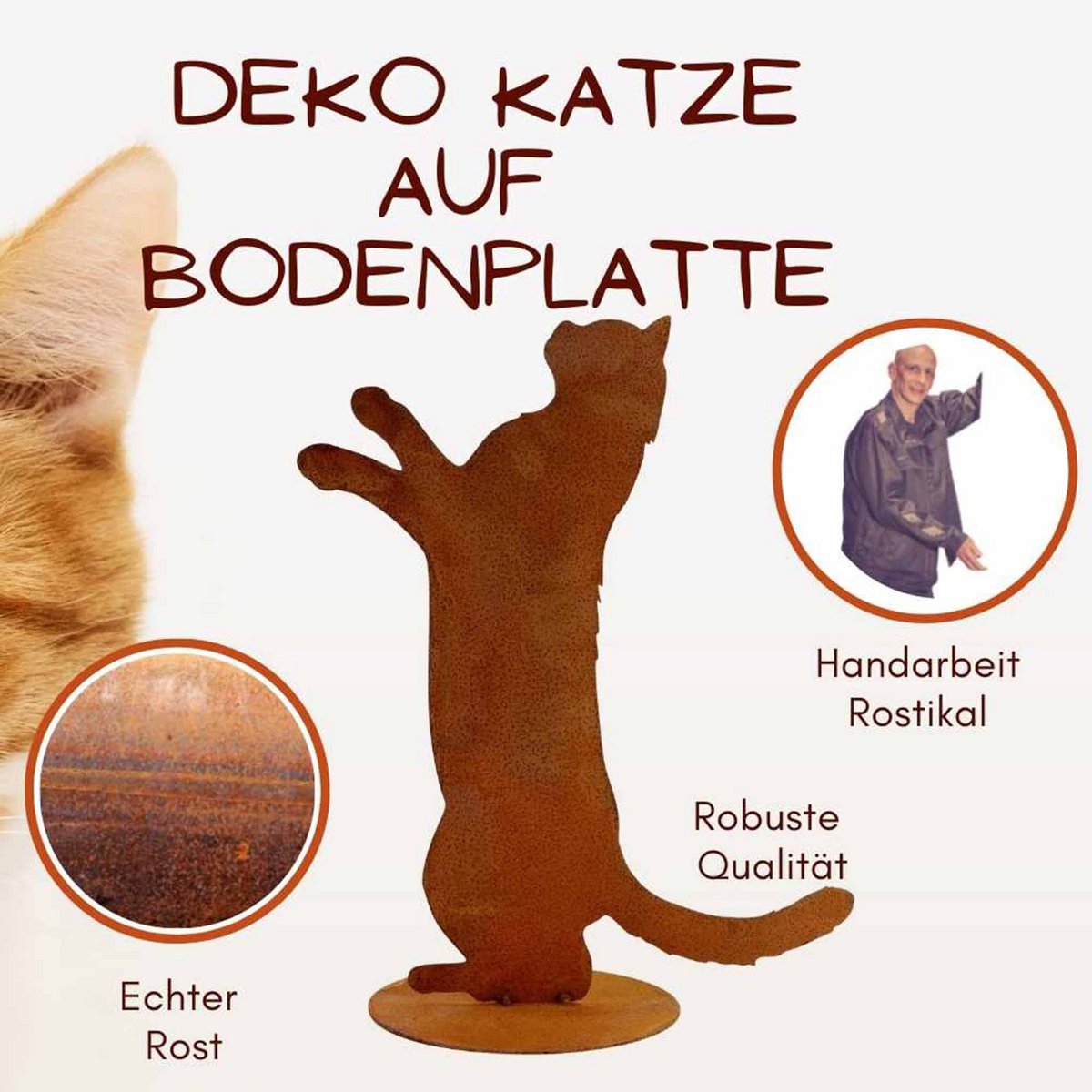 Roestkleurige kat Feline op bodemplaat, 40 cm