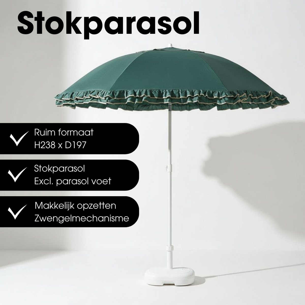 Donkergroene parasol met ruches Ø195 cm