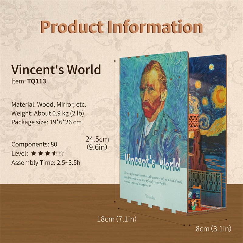DIY book nook Vincent’s world bookend, 24,5 cm