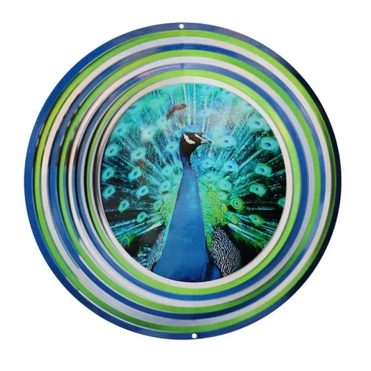 Spin Art pauw windspinner 12 inch RVS