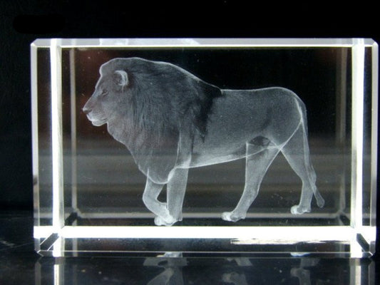 Leeuw glasblokje, 3D lasergravure