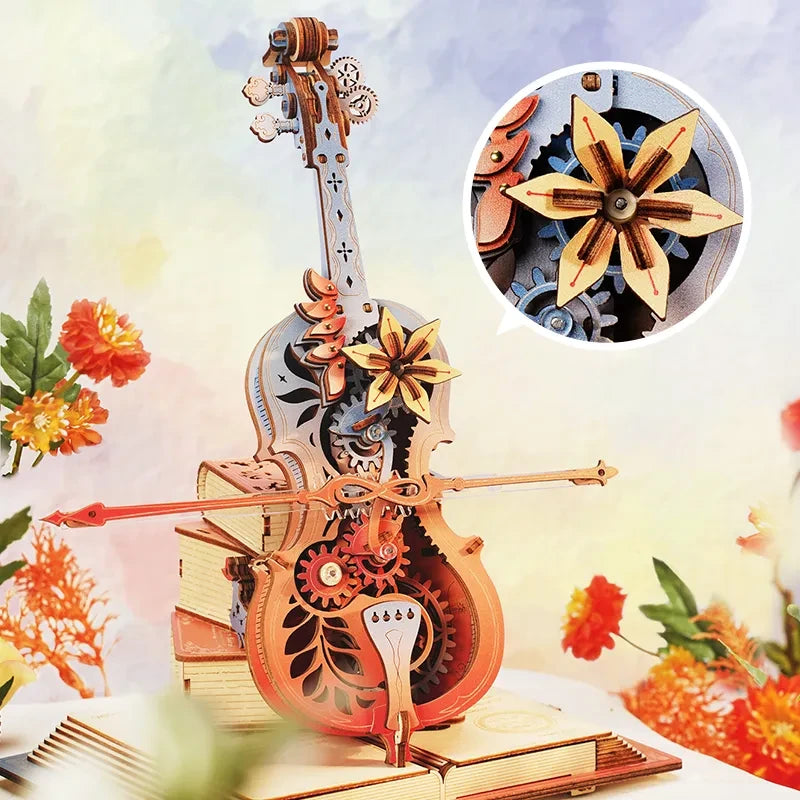 DIY 3D houten muziekdoos Magic Cello, 23,5 x 20,5 x 18,5 cm