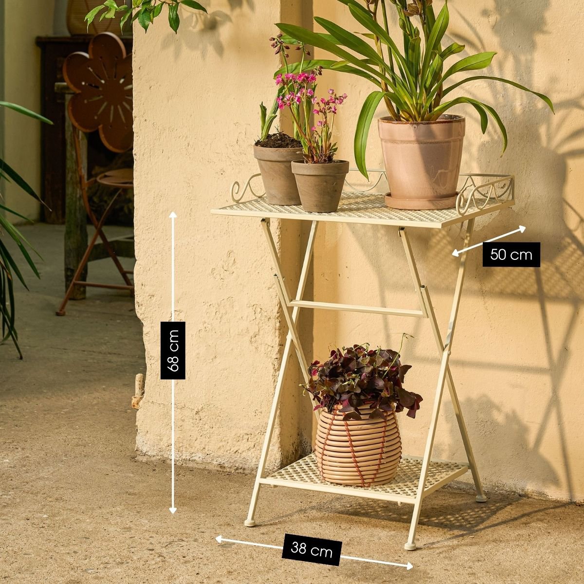 Marseille tuintafel off-white, inklapbaar, 68 cm