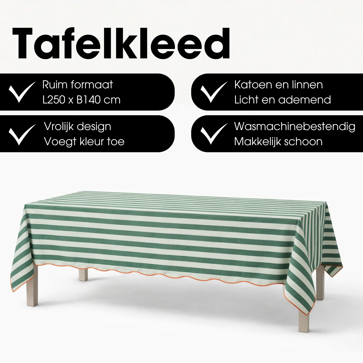 Mica Decorations tafelkleed groen gestreept katoen 250 × 140 cm