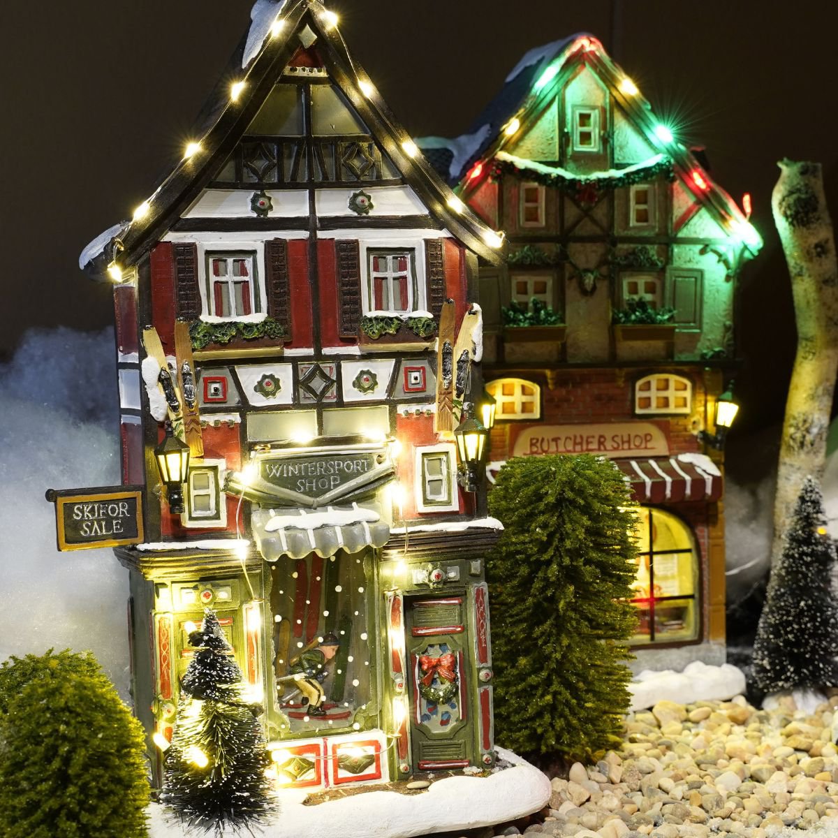 Kerstdorp wintersportwinkel met verlichting, 17,5 × 8 × 28 cm
