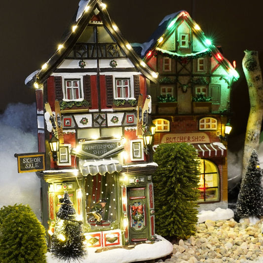 Kerstdorp wintersportwinkel met verlichting, 17,5 × 8 × 28 cm