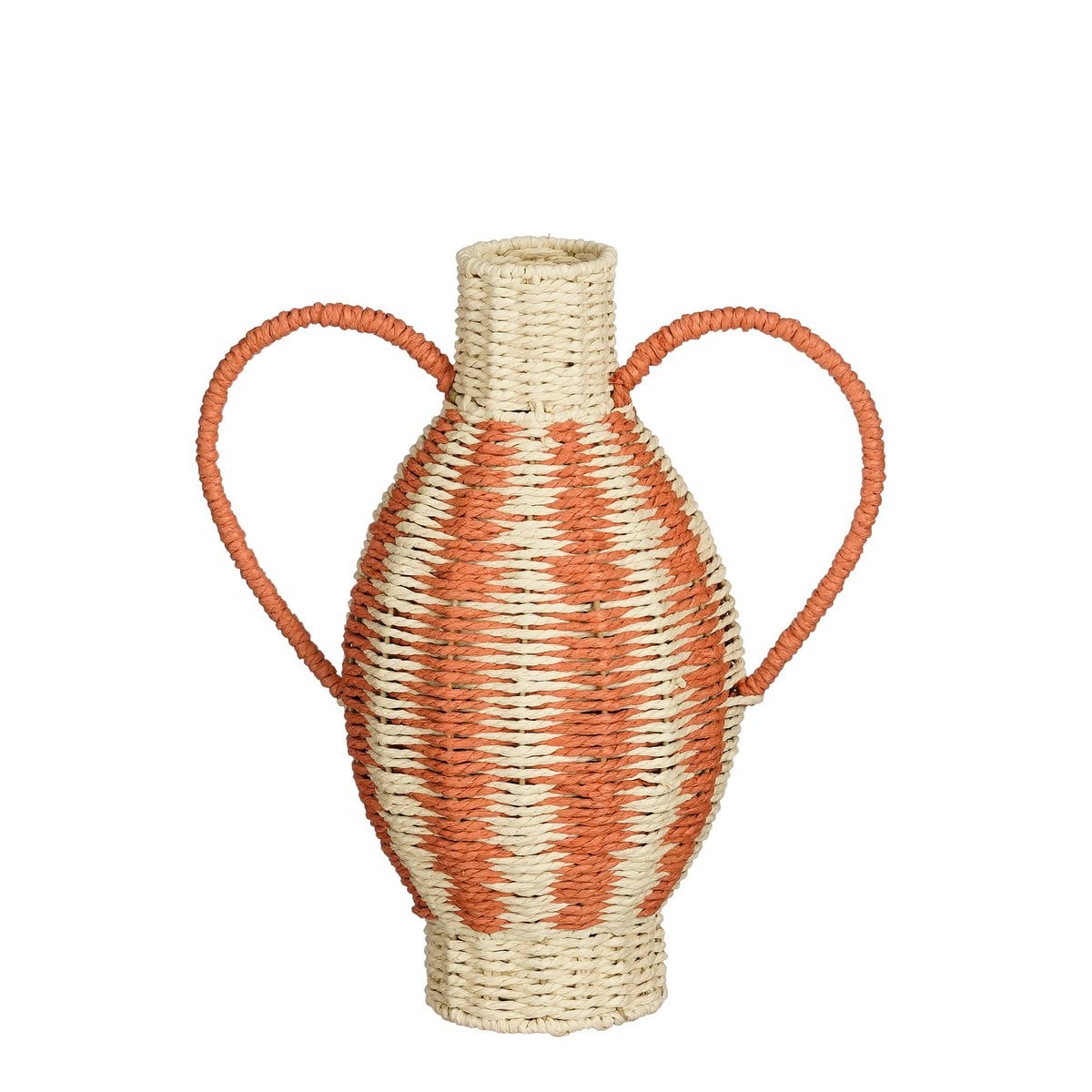 Geweven vaas met handgrepen, lichtgeel en oranje, 38 × Ø 21 cm