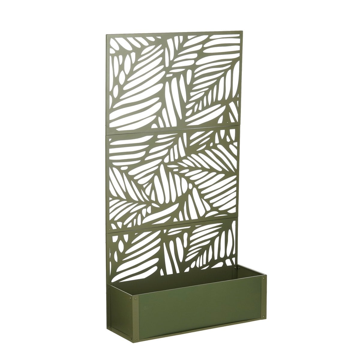 Sapri, groene plantenbak met bladmotief, 92 x 33 x 174 cm