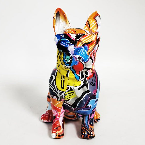 Bulldog van polyresin, graffiti stijl, 17,5 cm
