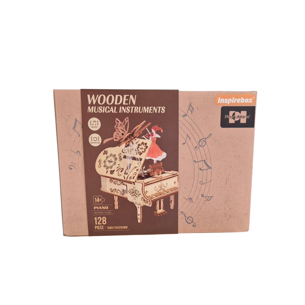 Piano 3D houten muziekdoos, 15,9 × 17,5 × 20,3 cm