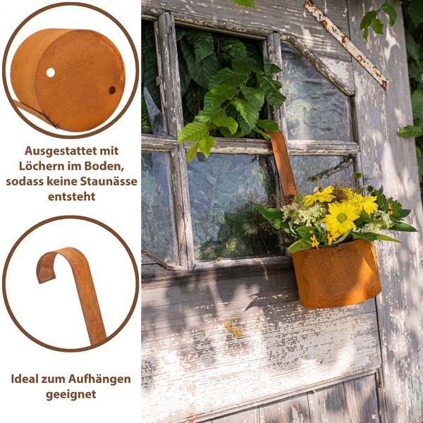 Roestmetalen hangpot, set van 2, Ø 14 cm