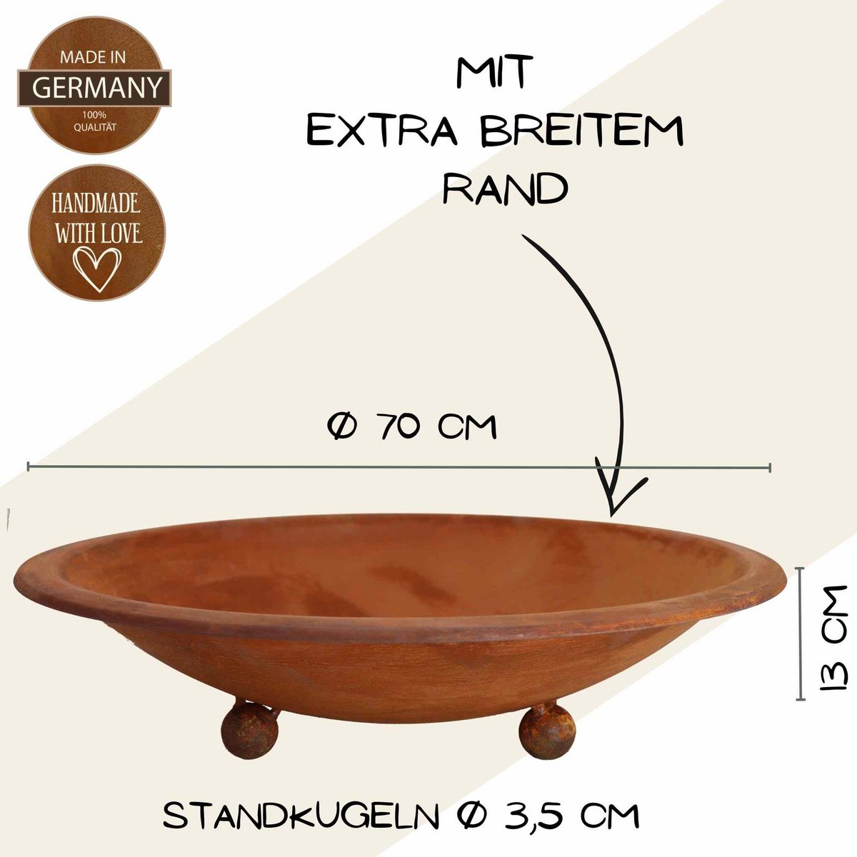 Roestkleurige plantschaal, 50, 60 of 72 cm