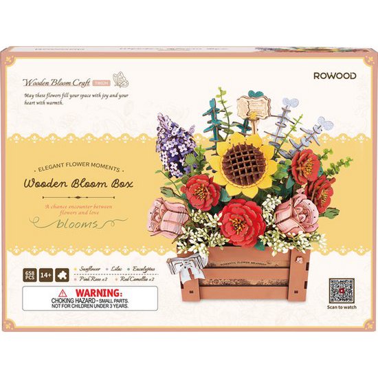 DIY houten bloemenbox, 3D bouwpakket met 658 onderdelen, 28 x 14 x 28cm
