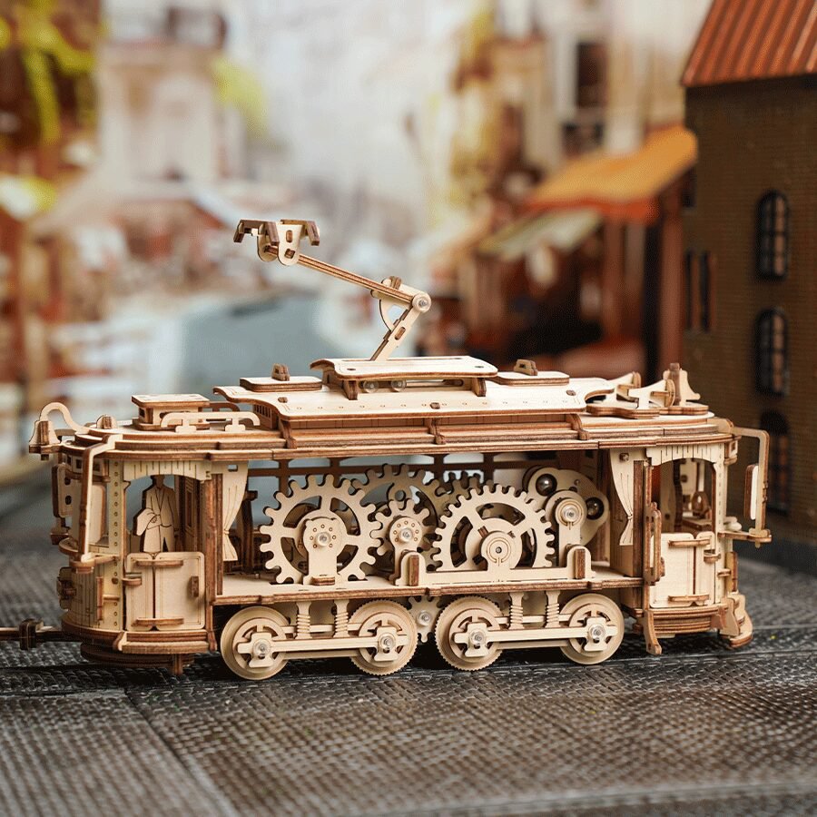 3D mechanische houten puzzel classic city tram 24,7 x 16,5 x 28,7 cm