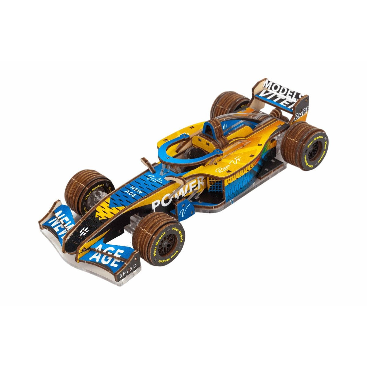 3D mechanisch modelbouw racer V3 blauw/geel 17 × 7 × 4 cm – 223 stukjes