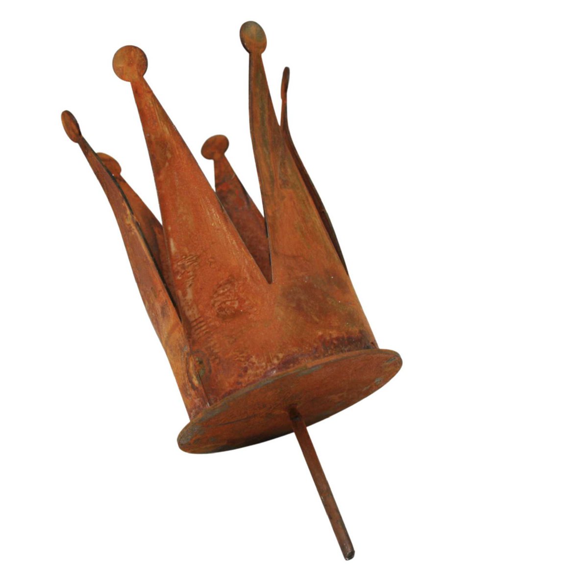 Theelichthouder kroon met grondpin, roestpatina, 15 cm