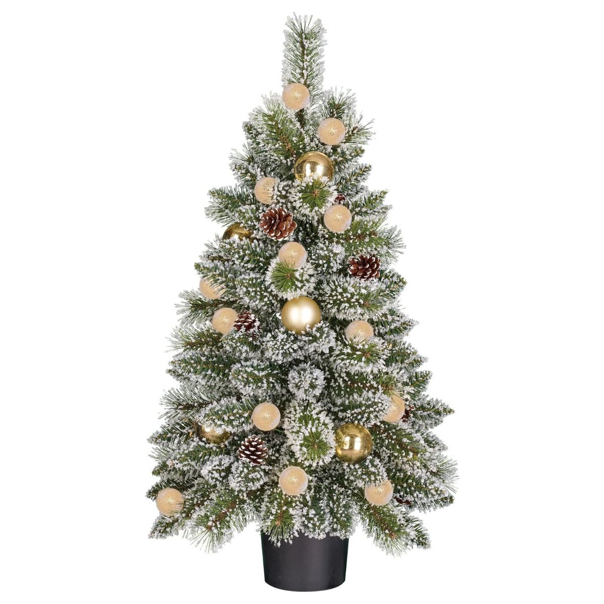 Kaprun frosted kunstkerstboom met LED in goud/groen, 90 cm, Ø 51 cm
