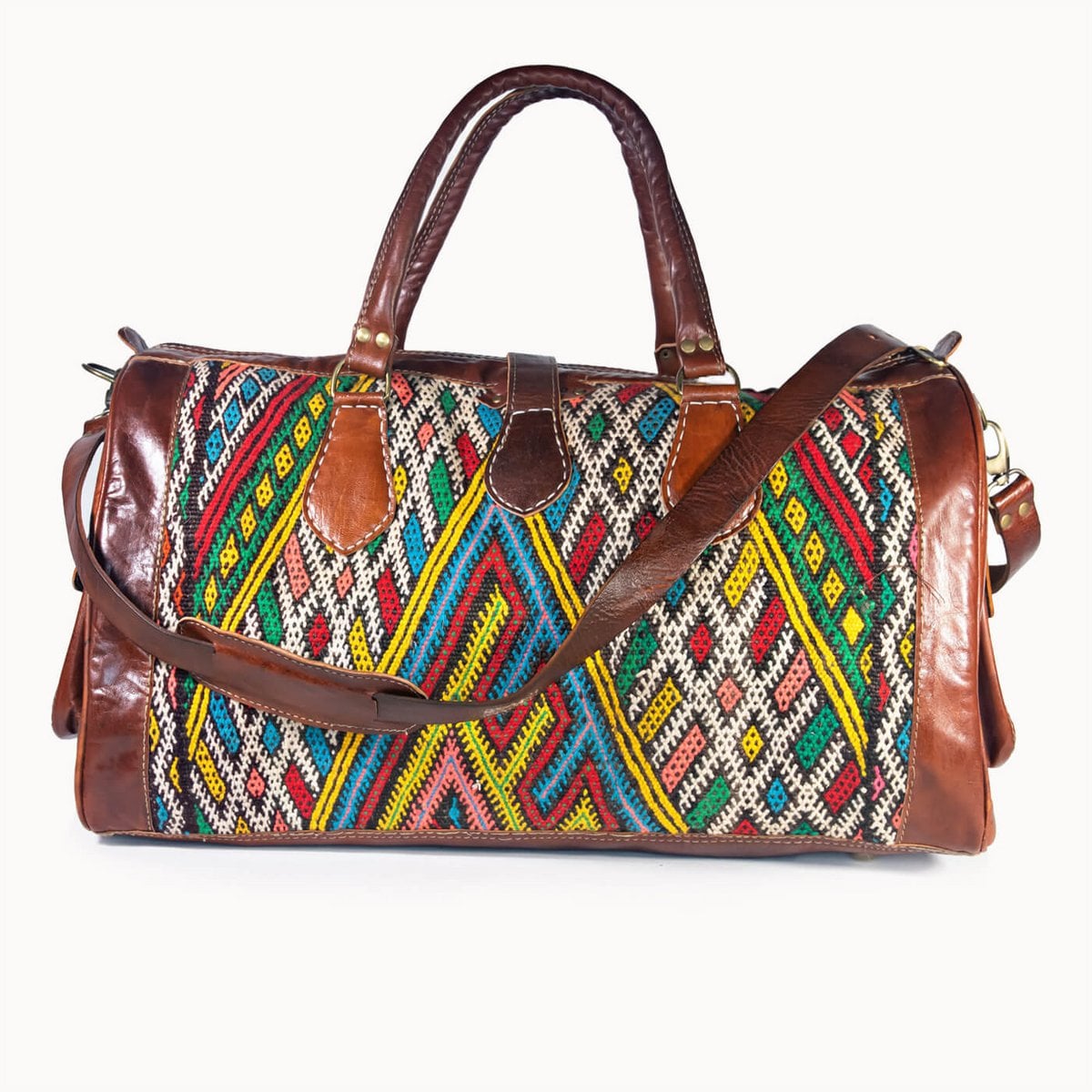 Kilim X leren reistas met authentieke kelim, 54 × 28 × 28 cm