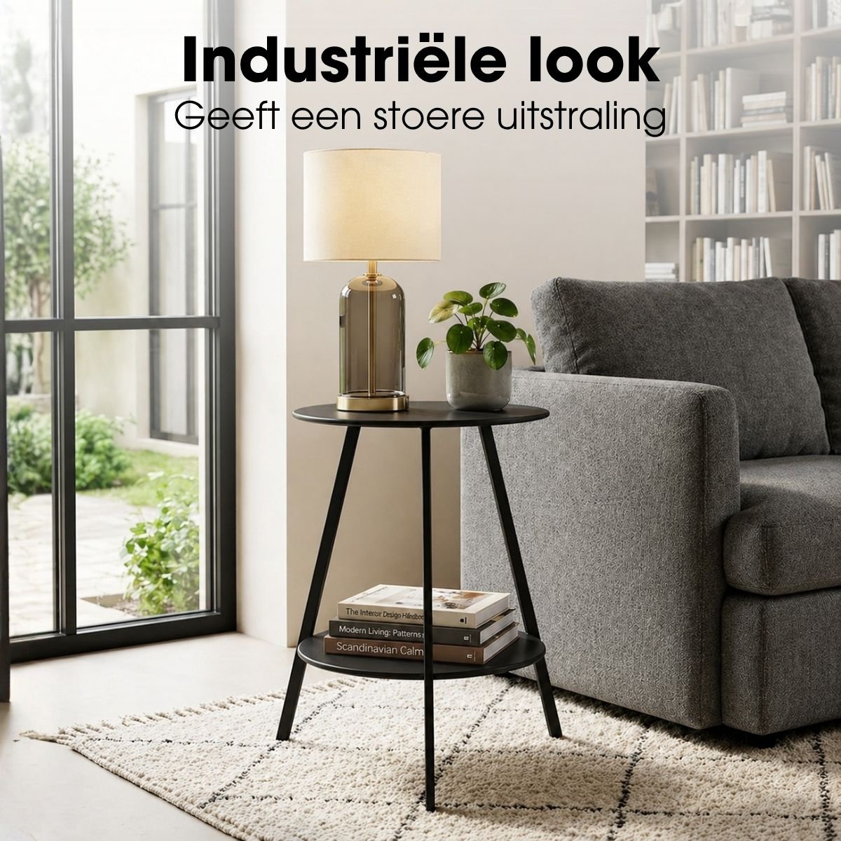 Zwarte bijzettafel Seattle Ø46 cm met opbergplateau