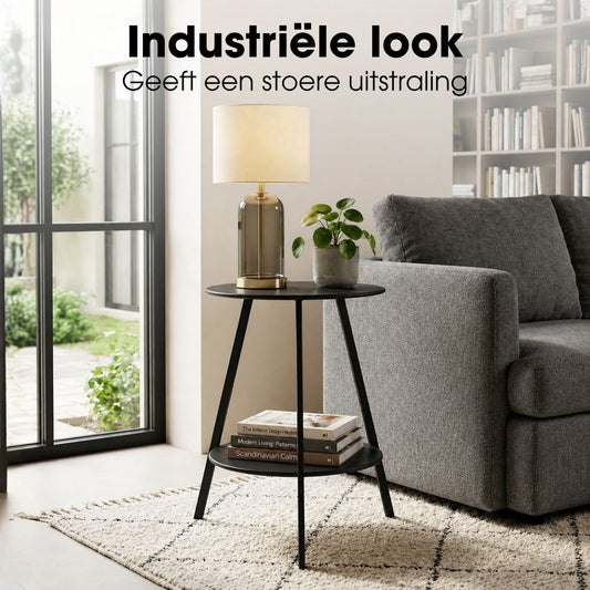 Zwarte bijzettafel Seattle Ø46 cm met opbergplateau