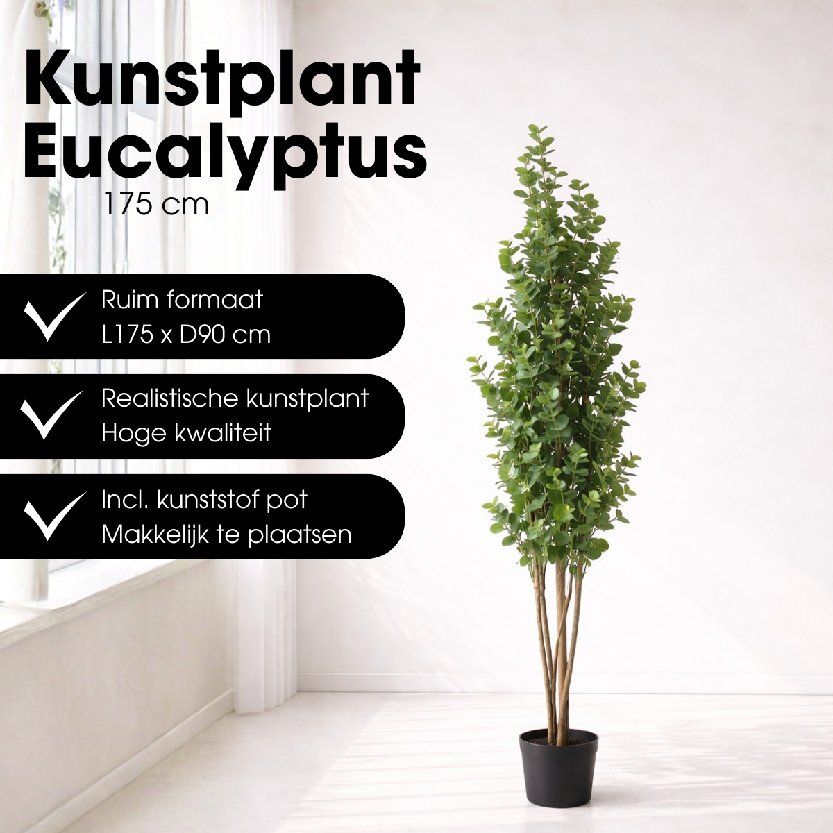 Eucalyptus kunstplant, 175 cm