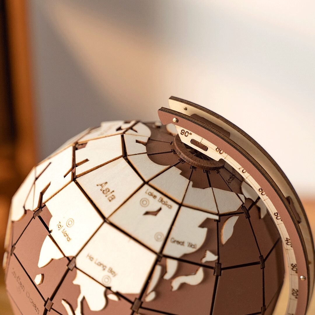Houten 3D puzzel wereldbol, 23 cm