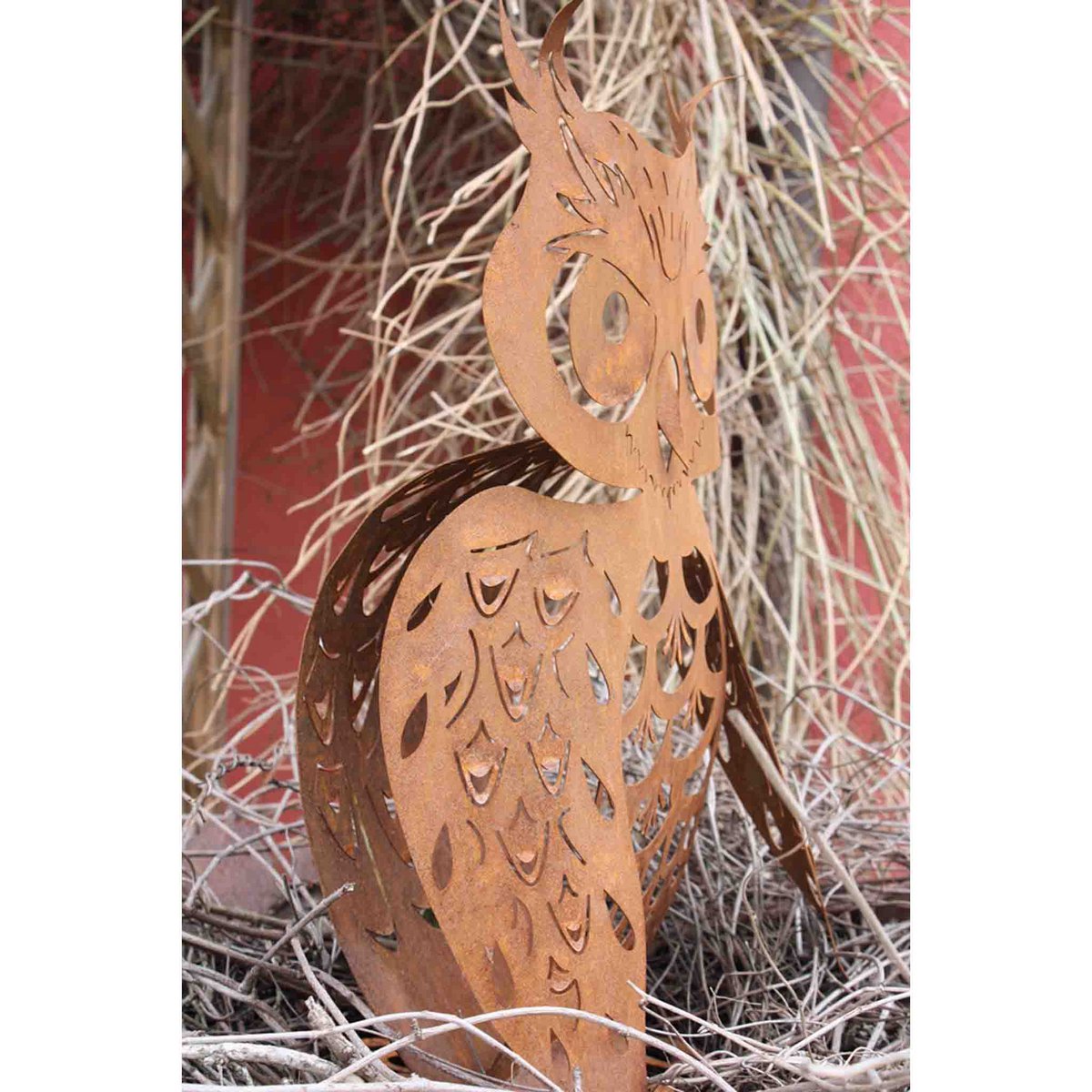 Uil, roestkleurige tuindecoratie, 62 cm