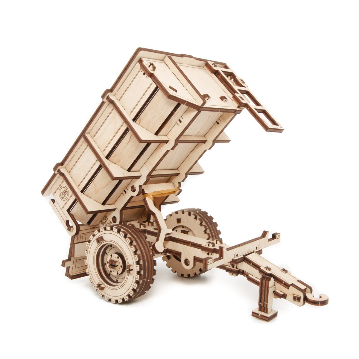 DIY houten mechanische puzzel tractor aanhanger, 20 x 11,6 x 11 cm