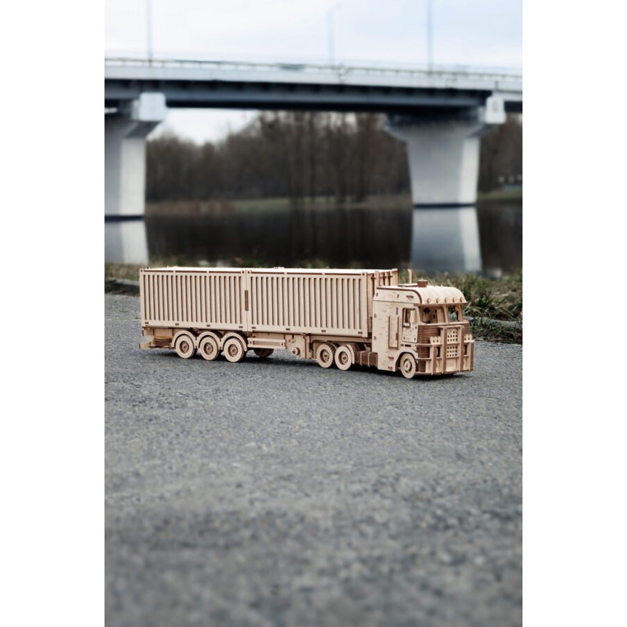 3D mechanische houten puzzel container oplegger Road King 52,3 × 10,8 × 16,9 cm – 238 stukjes