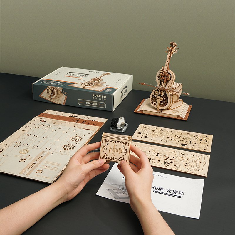 DIY 3D houten muziekdoos Magic Cello, 23,5 x 20,5 x 18,5 cm