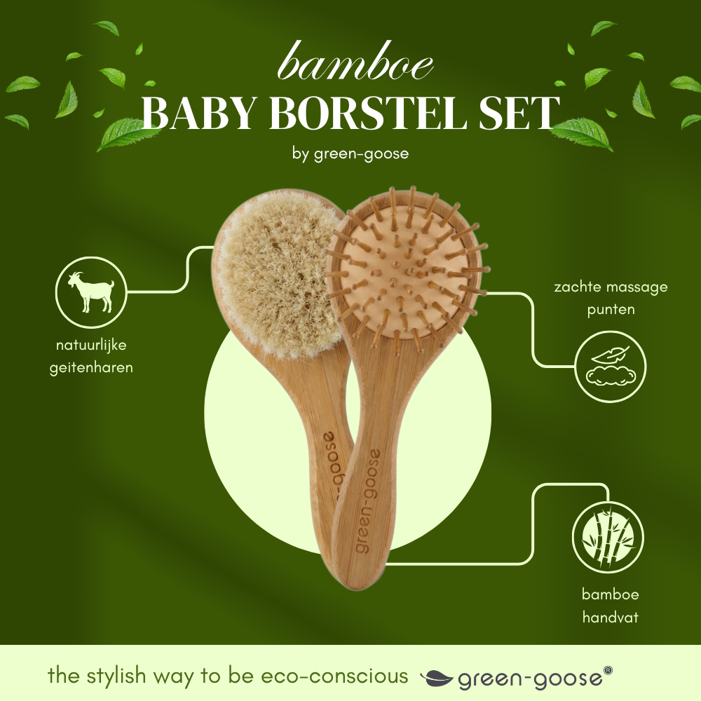 Baby haarverzorgingsset van bamboe met borstel, massageborstel en kam