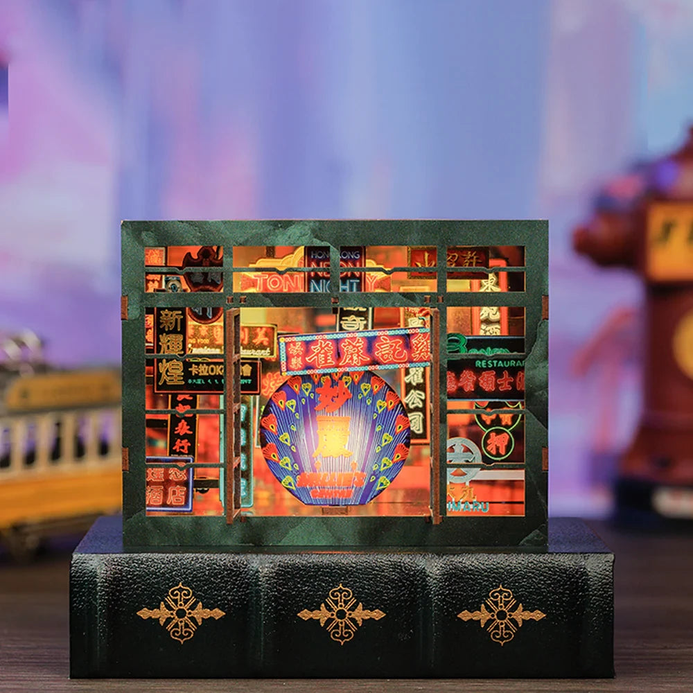 Hong Kong Neon Night book nook, 17 × 10 × 13 cm