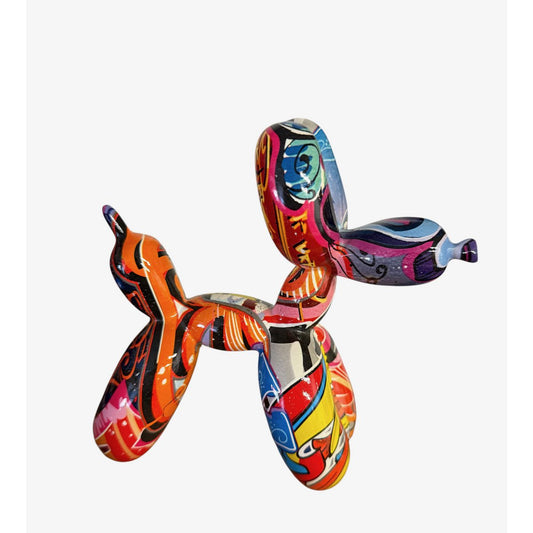 Ballonhond van polyresin, graffiti stijl, 17 cm