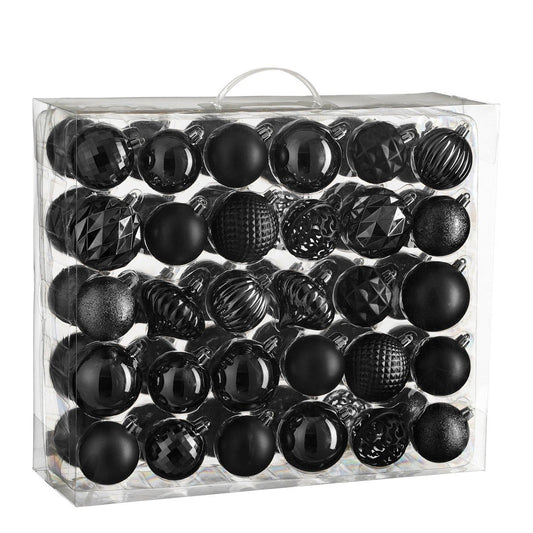 Zwarte kerstballen set, onbreekbaar, 60 stuks Ø 7 cm