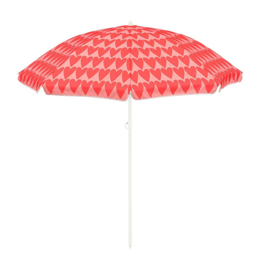 Roze strandparasol met hartjesprint Ø160 cm