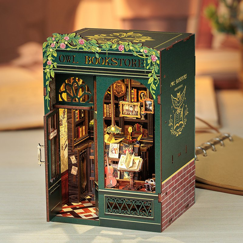 DIY book nook Owl Bookstore, 17 cm