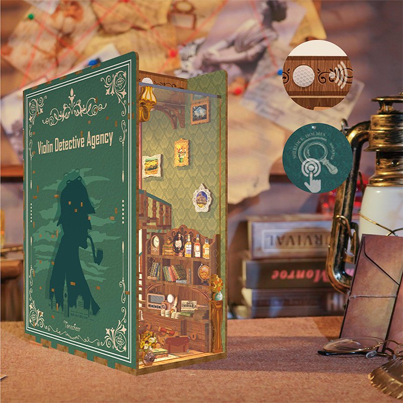 DIY book nook violin detective agency inclusief stofkap, 24,5 cm