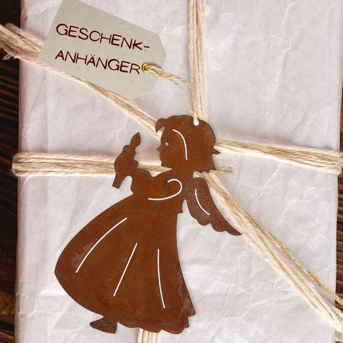 Kerstdecoratie engel met kaars | Roestkleurig decoratief engelenfiguur