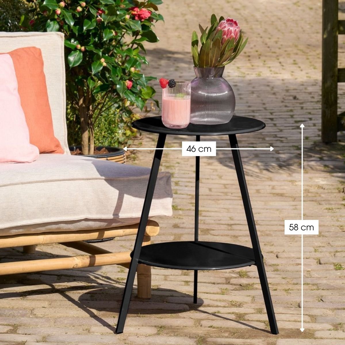 Seattle bijzettafel met twee niveaus, zwart, 46 × 46 × 58 cm