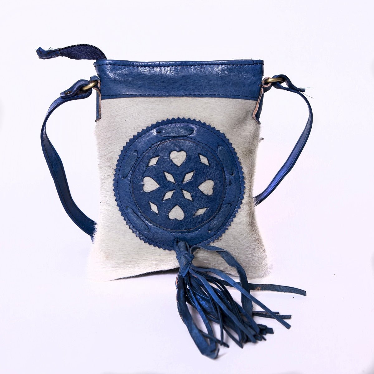 Farin leren heuptas en crossbodytas met koeienhuid, 15 × 3 × 20 cm
