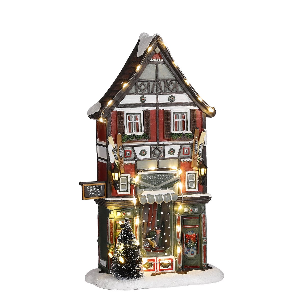 Kerstdorp wintersportwinkel met verlichting, 17,5 × 8 × 28 cm
