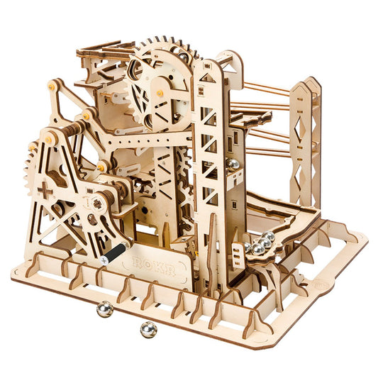 Marble Explorer, houten knikkerbaan bouwpakket, 25.5 x 22.9 x 20.4 cm