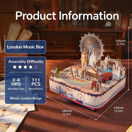 DIY 3D houten muziekdoos London, 14 x 14 x 14,5 cm