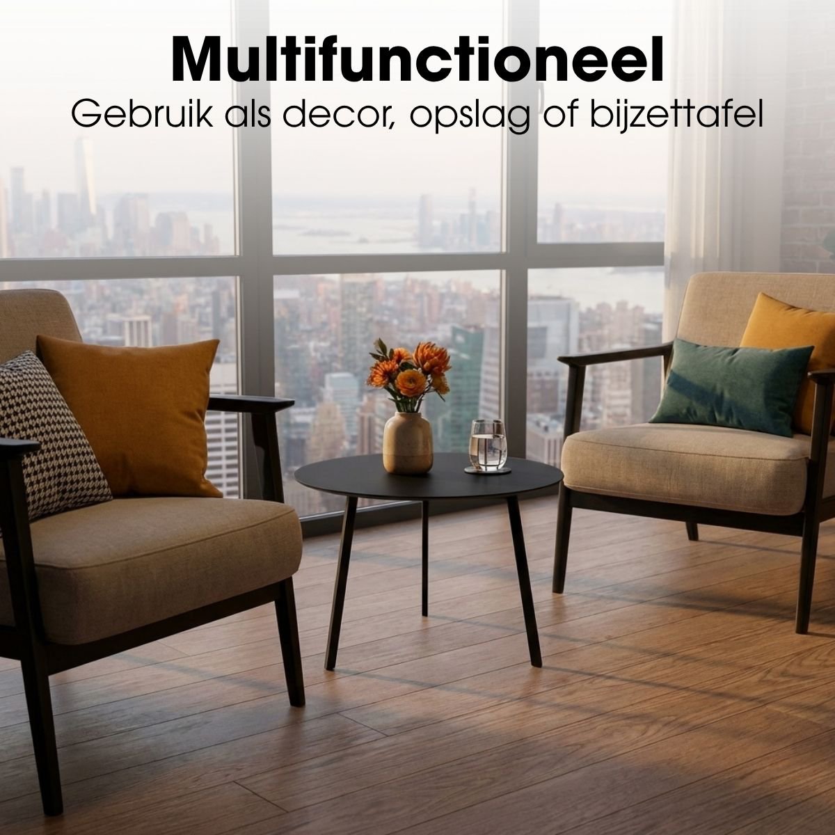 Seattle bijzettafel zwart, rond, 58 cm