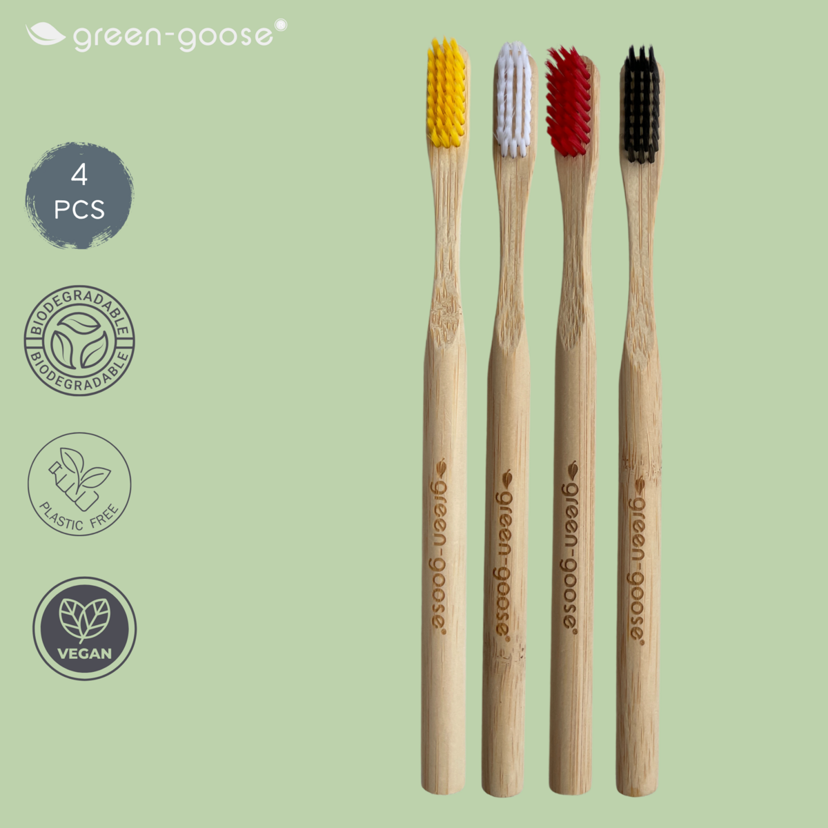 Bamboe tandenborstels met castorolie haren, set van 4