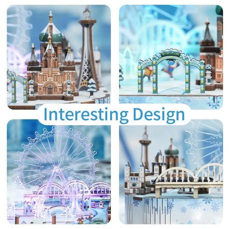 DIY 3D houten muziekdoos Snow World 14 x 16 x 15,7 cm